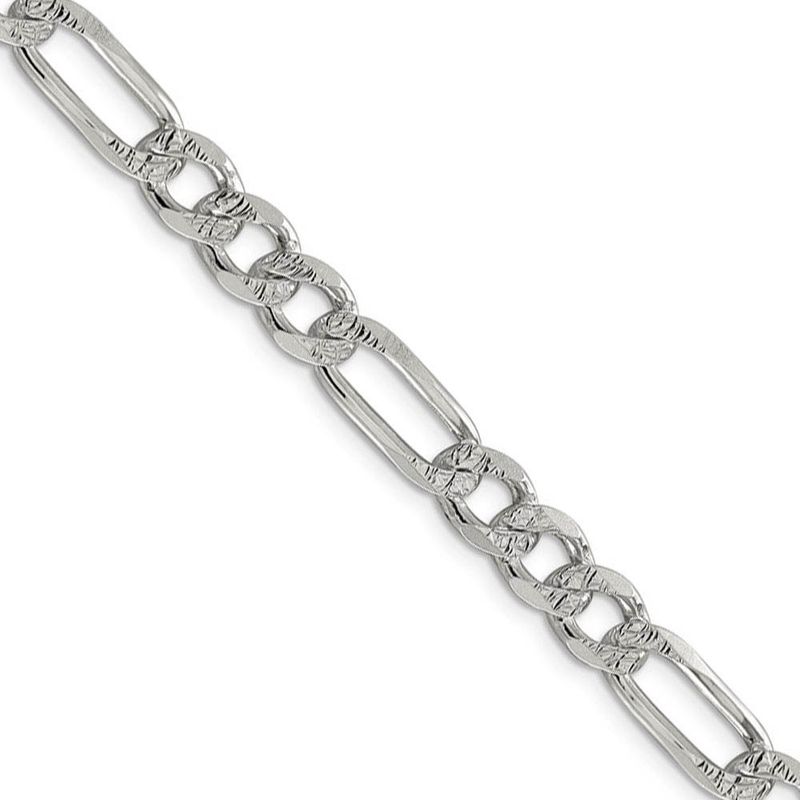 Men's 7.25 Sterling Silver Pave Flat Figaro Chain Necklace, 22 Inch